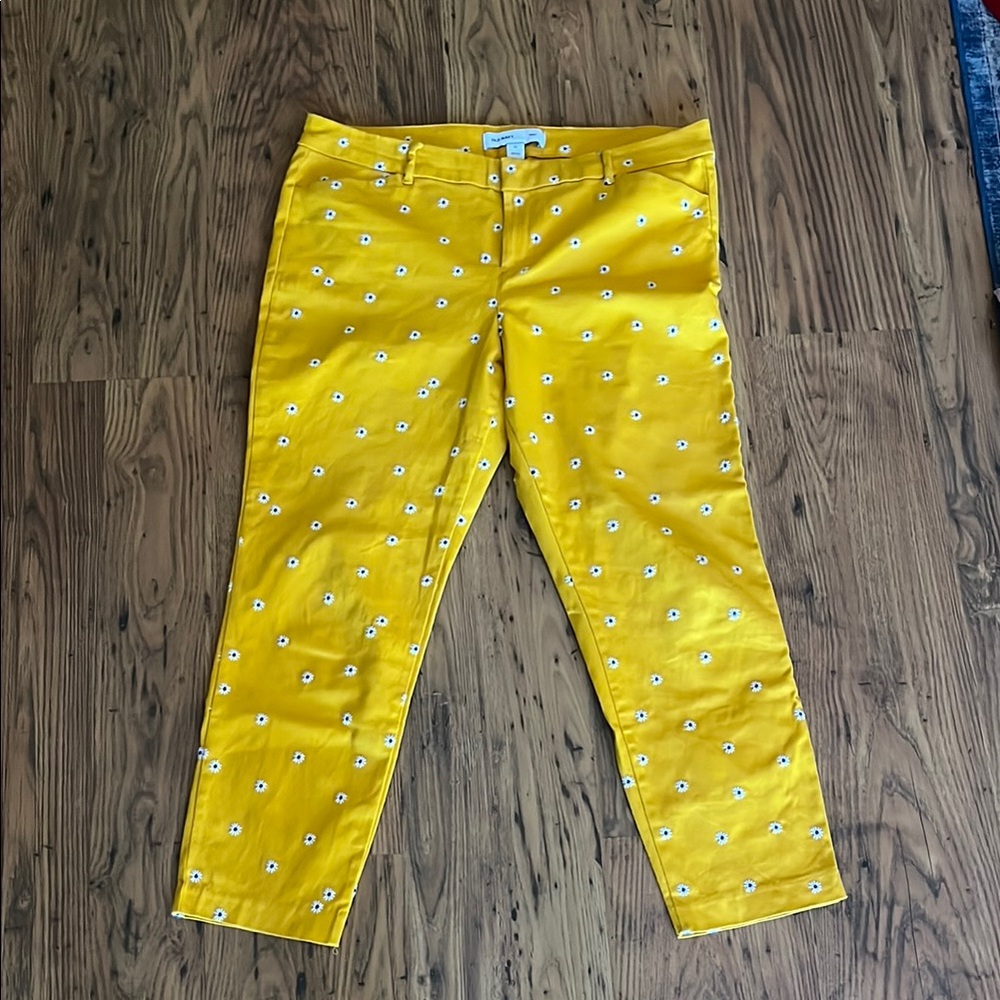 Old Navy Mustard Trousers with White Floral Design